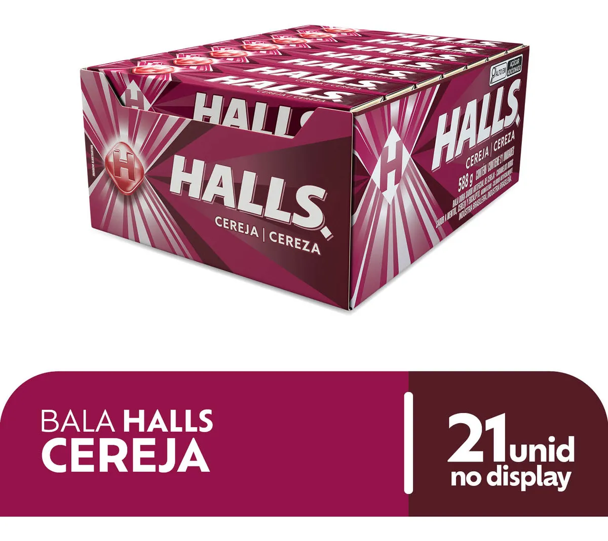 Halls Cereja - Caixa com 21 unidades