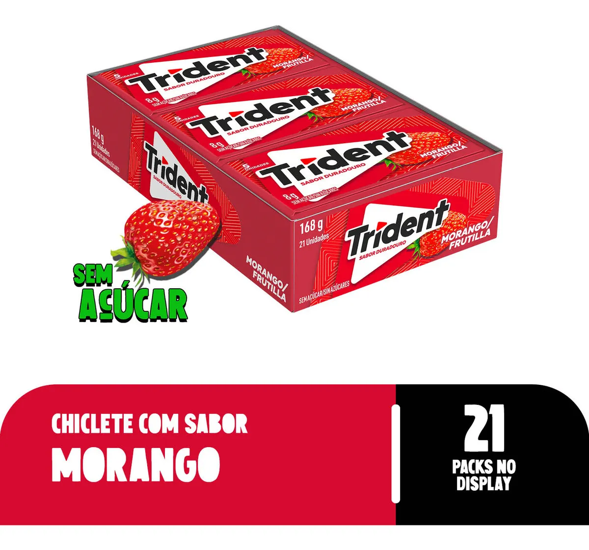 Trident Morango - Caixa com 21 unidades